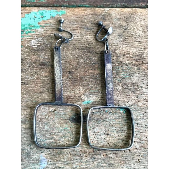 Vintage 1960s Abstract Dangle Earrings Sterling - Picture 2 of 11